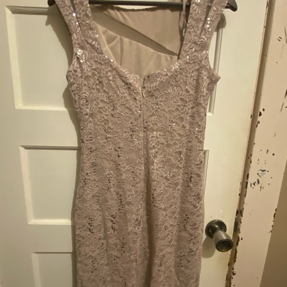 New with tags, Suzy Shier dress, Size large, color Champaign with sequins. - Picture 3 of 4